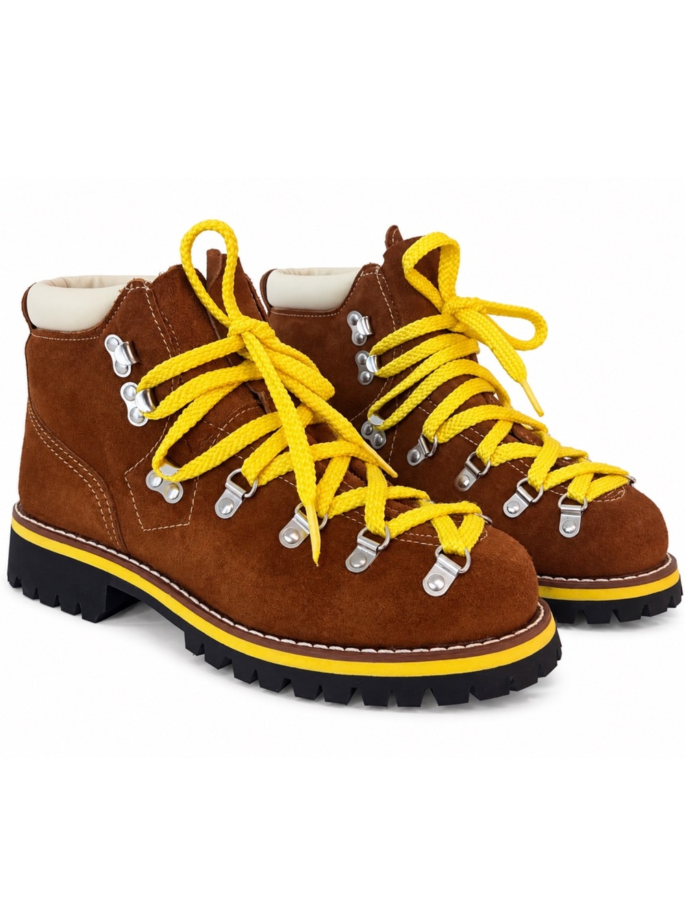 Vintage JCPENNEY Hiking Boots Womens 8 M Brown Suede Vibram Made USA Yellow Lace
